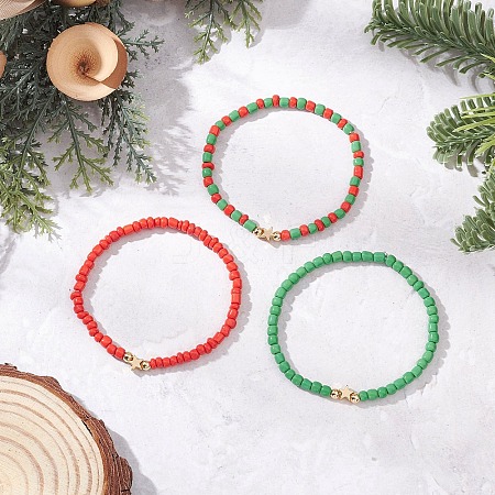 3Pcs Glass Beaded Stretch Bracelets BJEW-JB12440-1