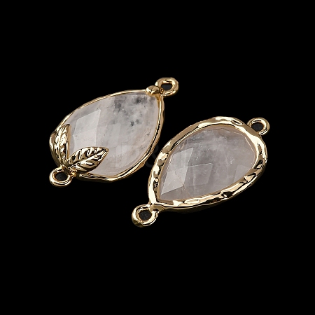 Natural Quartz Crystal Faceted Teardrop Connector Charms G-B081-03G-16-1
