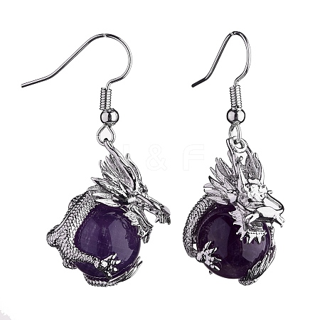 Natural Amethyst Dragon Dangle Earrings EJEW-A092-06P-01-1