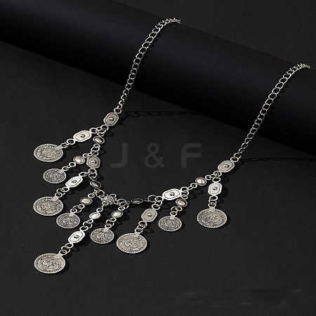 Ethnic Style Zinc Alloy Coin Tassel Bib Necklaces for Women FS-WG93FDD-02-1