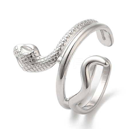 Non-Tarnish 304 Stainless Steel Snake Open Cuff Ring for Women RJEW-I098-01P-1