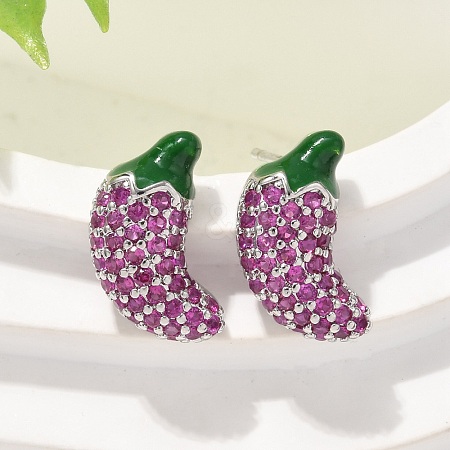 Brass Micro Pave Cubic Zirconia Stud Earrings EJEW-Q015-13P-02-1