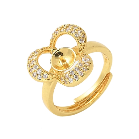 Flower Brass Micro Pave Cubic Zirconia Adjustable Ring Settings KK-K297-11G-1