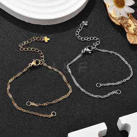 2Pcs 2 Colors 304 Stainless Steel Singapore Chain Bracelet Making AJEW-JB01332-1