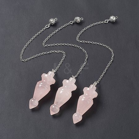 Natural Rose Quartz Pointed Dowsing Pendulums AJEW-B020-03P-07-1