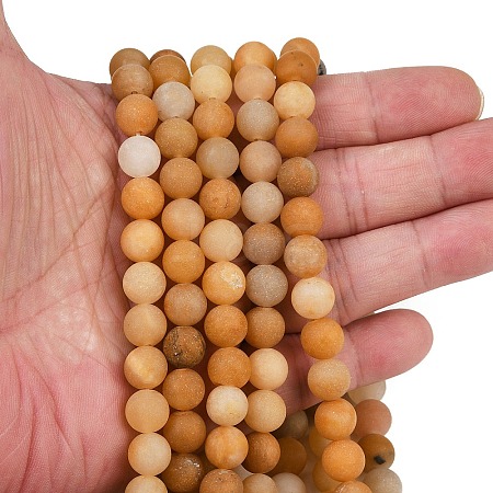 Frosted Round Natural Yellow Aventurine Bead Strands G-J338-06-8mm-1