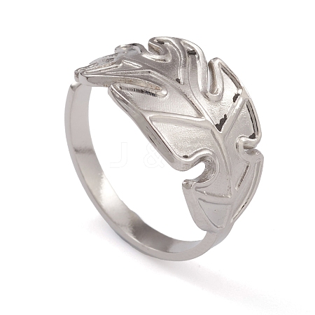 Non-Tarnish 304 Stainless Steel Monstera Leaf Open Cuff Rings for Women RJEW-G285-68P-1