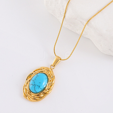 Vintage Oval Synthetic Turquoise Pendant Necklaces XH2096-1