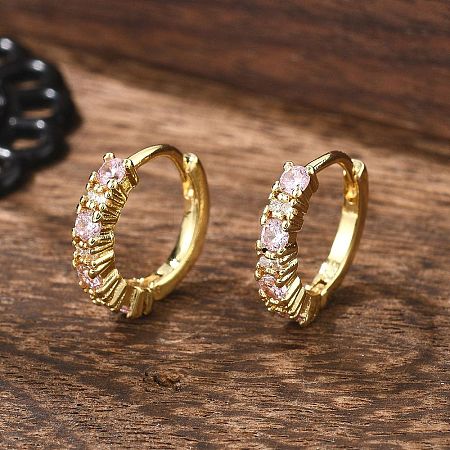Luxury Pink Cubic Zirconia Huggie Hoop Earrings EJEW-C012-04-1