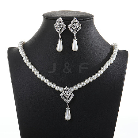 Alloy Rhinestone & Plastic Pearl Pendant Necklaces & Stud Dangle Earrings Sets FS-WGE3E8B-01-1