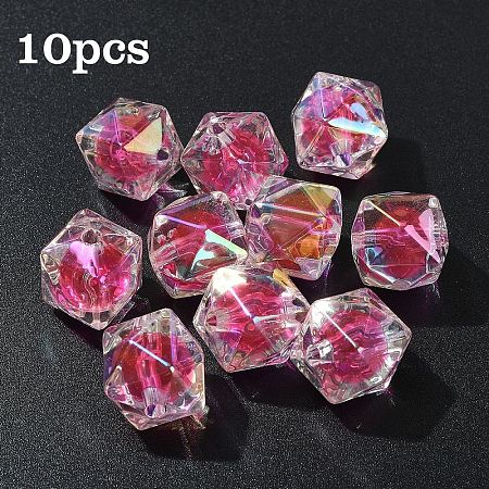 10Pcs Two Tone UV Plating Rainbow Iridescent Acrylic Beads TACR-YW0002-33B-1