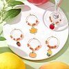 5Pcs 5 Styles Thanksgiving Day Alloy Enamel & Glass Seed Leaf Pumpkin Apple Wine Glass Decorations HJEW-JM04315-1