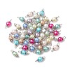 Baking Painted Pearlized Glass Pearl Round Connector Charms PALLOY-JF03298-1