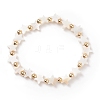 Natural Shell Star Beaded Stretch Bracelet with Brass for Women BJEW-JB08324-1