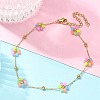 304 Stainless Steel & Synthetic Stone Daisy Flower Chain Anklets for Women AJEW-B031-01G-01-1