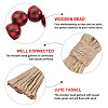 8Pcs 2 Colors Tartan Pattern Wood Beads & Jute Tassel Napkin Rings AJEW-CF0001-06-4