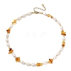 Natural Amber Chip & Rice Cultured Freshwater Pearl Beaded Necklaces for Women NJEW-JN06665-02-2