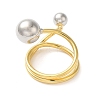 Brass Round Ball Open Cuff Rings for Women RJEW-B062-07GP-3