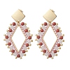 Rhombus Mixed Stone & Glass Seed Beads Dangle Stud Earrings EJEW-MZ00666-02-2