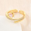Flower Brass Micro Pave Cubic Zirconia Cuff Open Rings for Women CU-CBA0A21-06B-G-1
