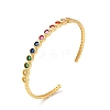 Colorful Cubic Zirconia Flat Round Open Cuff Bangle BJEW-M231-06G-1