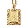 201 Stainless Steel Cable Chain Rectangle with Letter Pendant Necklaces NJEW-M070-01G-K-1