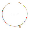 Boho Rainbow Glass Seed Beaded Necklaces with Brass Crystal Rhinestone Religion Virgin Pendant EI6810-2-1