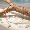 Stainless Steel Religion Cross Pendant Colorful Natural Gemstone Rondelle Beaded Double Layer Necklaces for Women CO5137-3