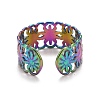 Rainbow Color Ion Plating(IP) 304 Stainless Steel Sunflower Open Cuff Ring for Women RJEW-A005-42MC-3