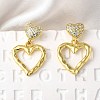 Hollow Heart Brass Micro Pave Clear Cubic Zirconia Dangle Stud Earrings EJEW-Z099-02G-02-1