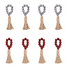 8Pcs 2 Colors Tartan Pattern Wood Beads & Jute Tassel Napkin Rings AJEW-CF0001-06-1