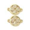 Rack Plating Brass Micro Pave Clear Cubic Zirconia Flat Round with Flower Connector Charms KK-C052-40G-1