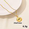 Stylish Stainless Steel Rhinestones Flat Round with Evil Eye Pendant Necklace QQ6499-10-1