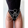 Black Imitation Leather Alloy Curb Chain Tassel Waist Chains FS-WG75D83-01-2