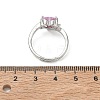 Adjustable Brass Finger Rings with Pink Heart Cubic Zirconia for Valentine's Day CU-CBA7E55-11P-5