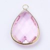 Golden Tone Brass Glass Teardrop Pendants X-GLAA-M006-A-15G-2