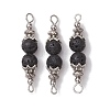 10Pcs Natural Lava Rock Round Beaded Connector Charms PALLOY-JF02715-S-1