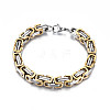 Ion Plating(IP) Two Tone 201 Stainless Steel Byzantine Chain Bracelet for Men Women BJEW-S057-86A-03-1