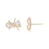 Brass Micro Pave Clear Cubic Zirconia Stud Earring Findings X-KK-T062-246G-4