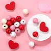 130Pcs 5 Style Red Series Painted Natural Wood Beads WOOD-LS0001-40-4