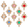 10Pcs 5 Colors Brass Pave Clear Cubic Zirconia & Glass Hollow Rhombus Connector Charms KK-HS0015-56-1