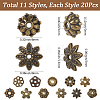220Pcs 11 Styles Alloy Fancy Bead Caps TIBE-SP0001-19-2