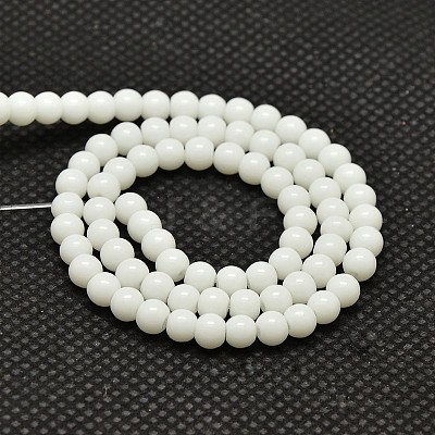 Opaque Solid Color Glass Round Beads Strands X-GLAA-F032-4mm-01-1