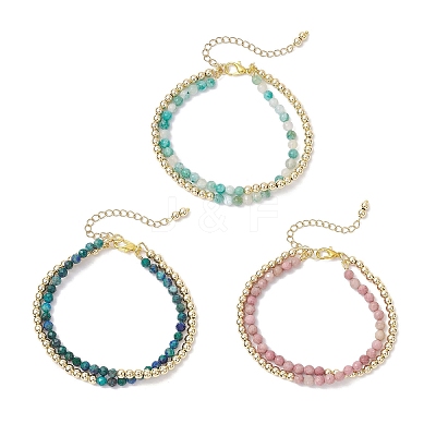 3Pcs Natural Rhodonite & Chrysocolla & Lapis Lazuli & Dyed Hemimorphite Round Beadeds Double-layered Bracelets for Women BJEW-JB12095-1