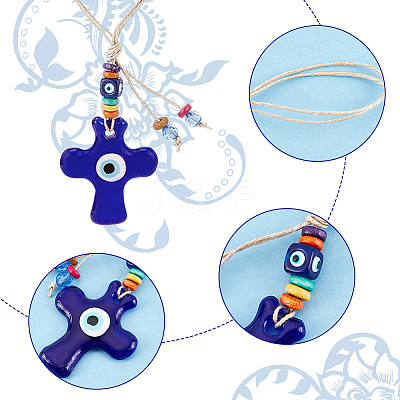 AHADEMAKER 4Pcs 4 Style Glass Evil Eye Pendant Decorations HJEW-GA0001-33-1
