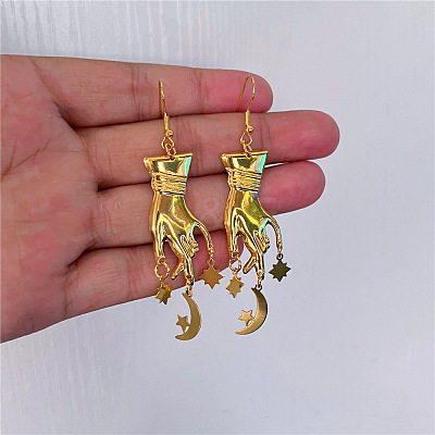 Hand with Moon Alloy Dangle Earrings FS-WG23091-02-1