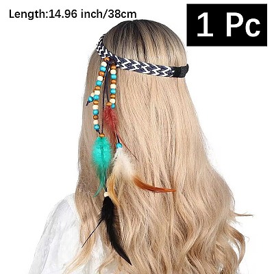 1Pc Boho Feathers Headband Hair Extensions Headpiece AJEW-DJ0001-51B-1