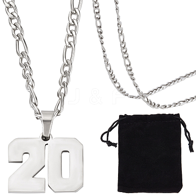 1Pc 304 Stainless Steel Figaro Chain Number Pendant Necklaces NJEW-BBC0001-28A-P-1