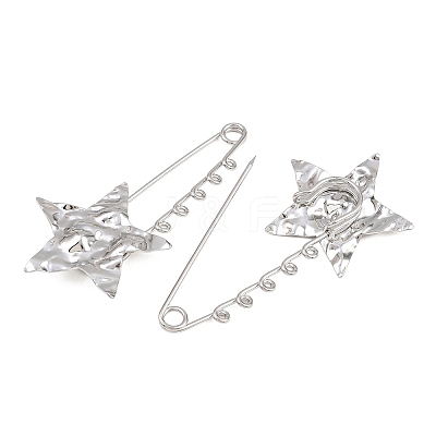 Textured Starfish 304 Stainless Steel Safety Pins Brooch Findings SA-CBA098D-16G-P05-1