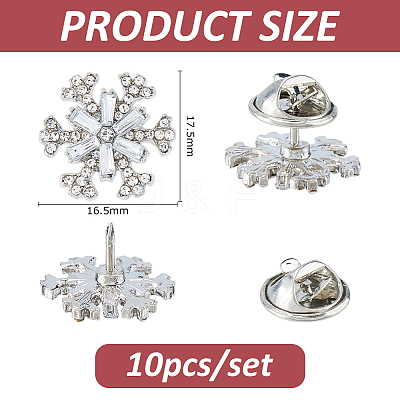 10Pcs Snowflake Alloy Rhinestone Lapel Pin Backs JEWB-FH0002-52-1
